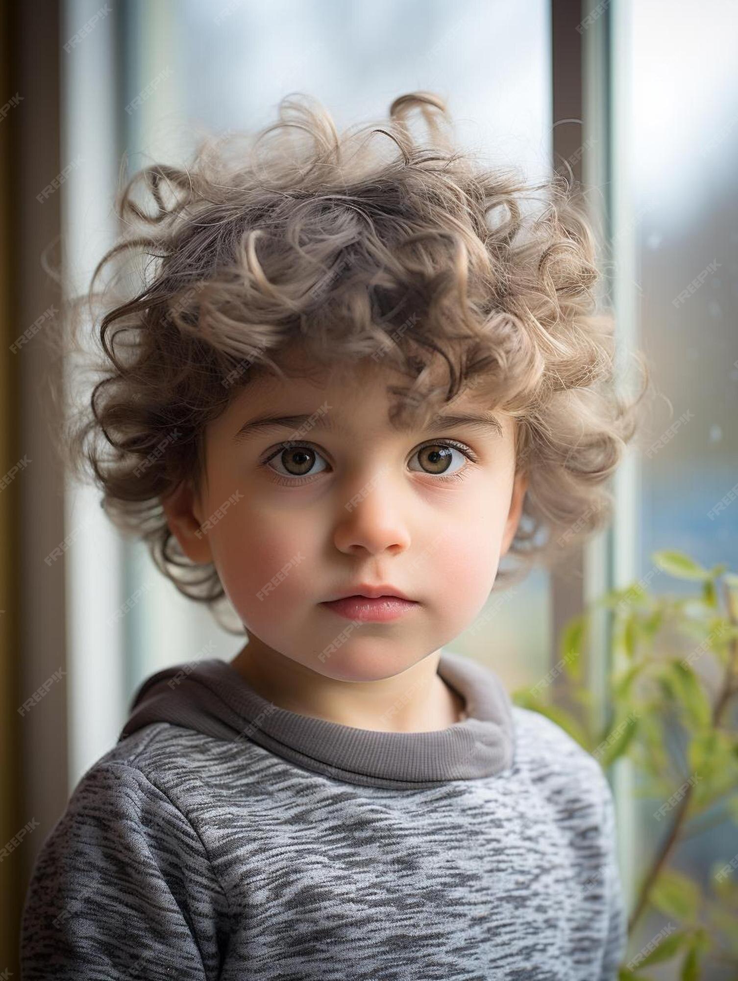 Foto de retrato de cabelo cacheado masculino infantil libanês