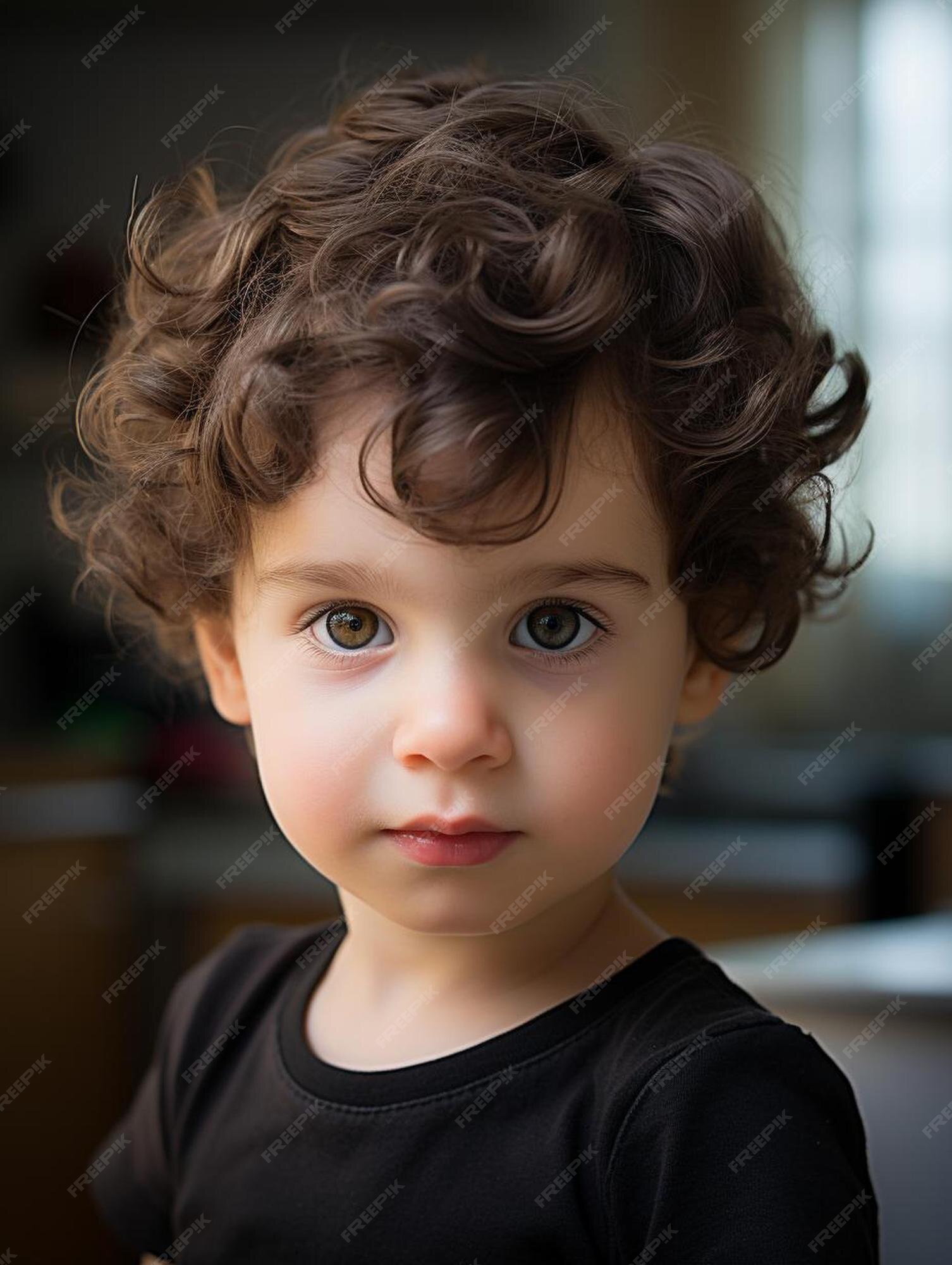 Foto de retrato de cabelo cacheado masculino infantil espanhol