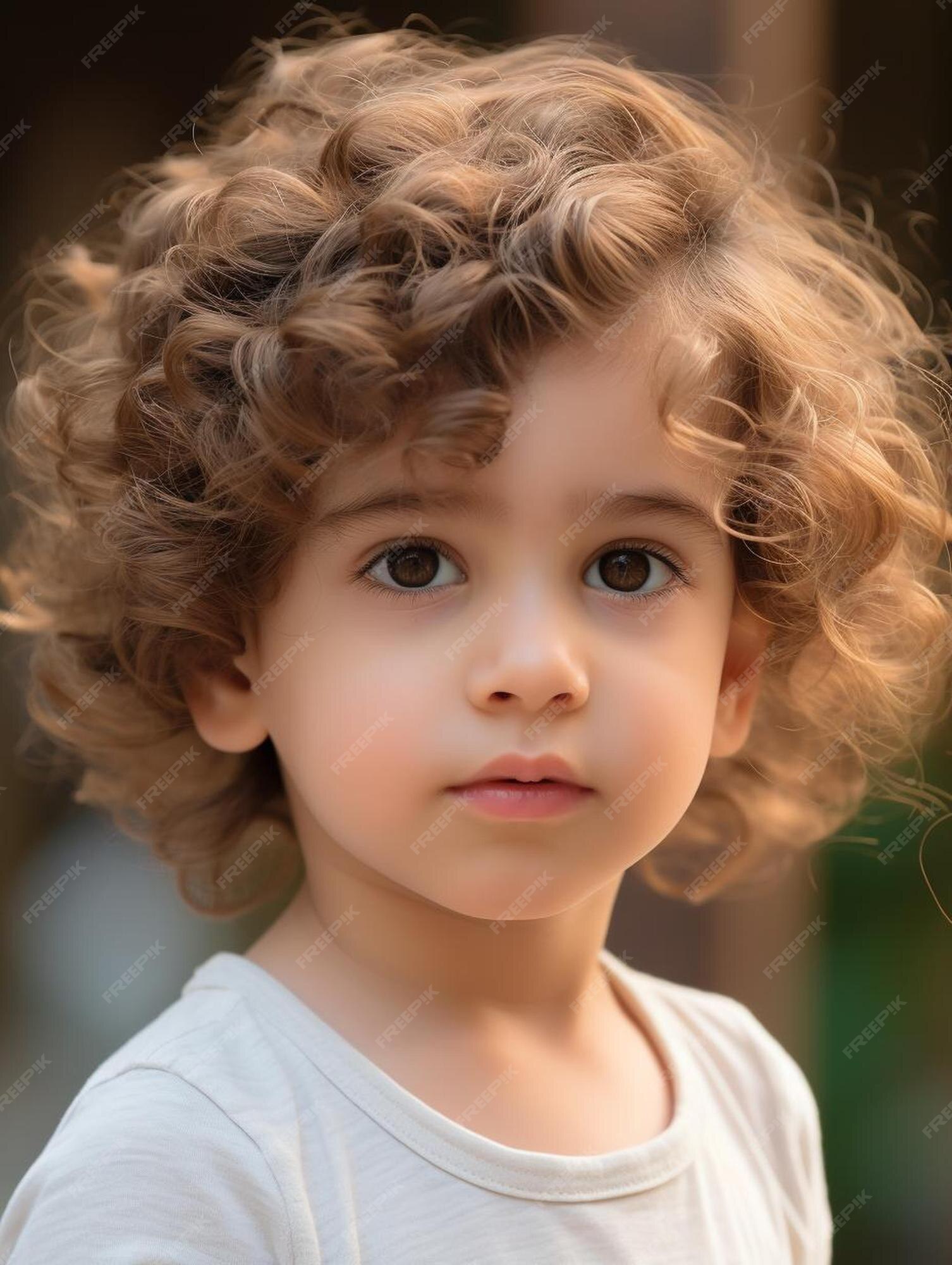 Foto de retrato de cabelo cacheado masculino infantil suíço