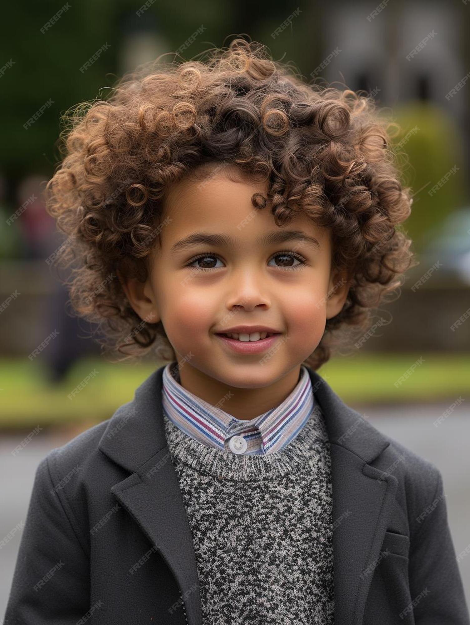 Foto de retrato de cabelo cacheado masculino infantil espanhol