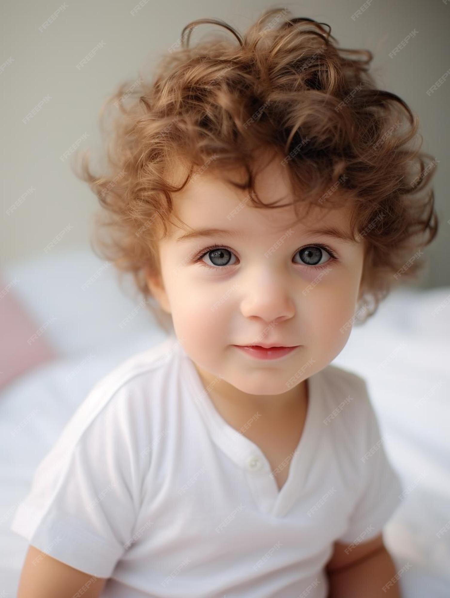 Foto de retrato de cabelo cacheado masculino infantil espanhol