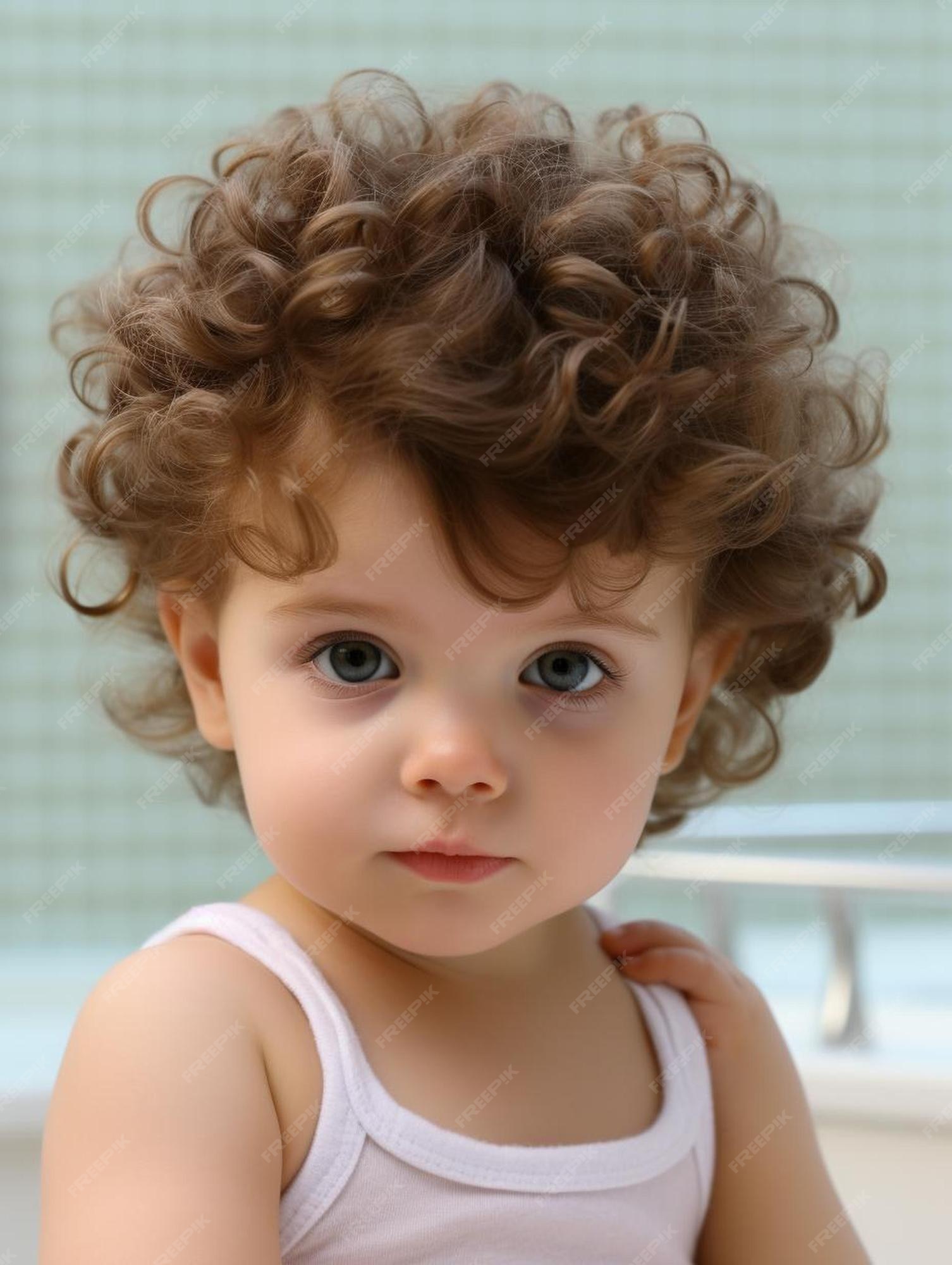 Foto de retrato de cabelo cacheado masculino infantil suíço