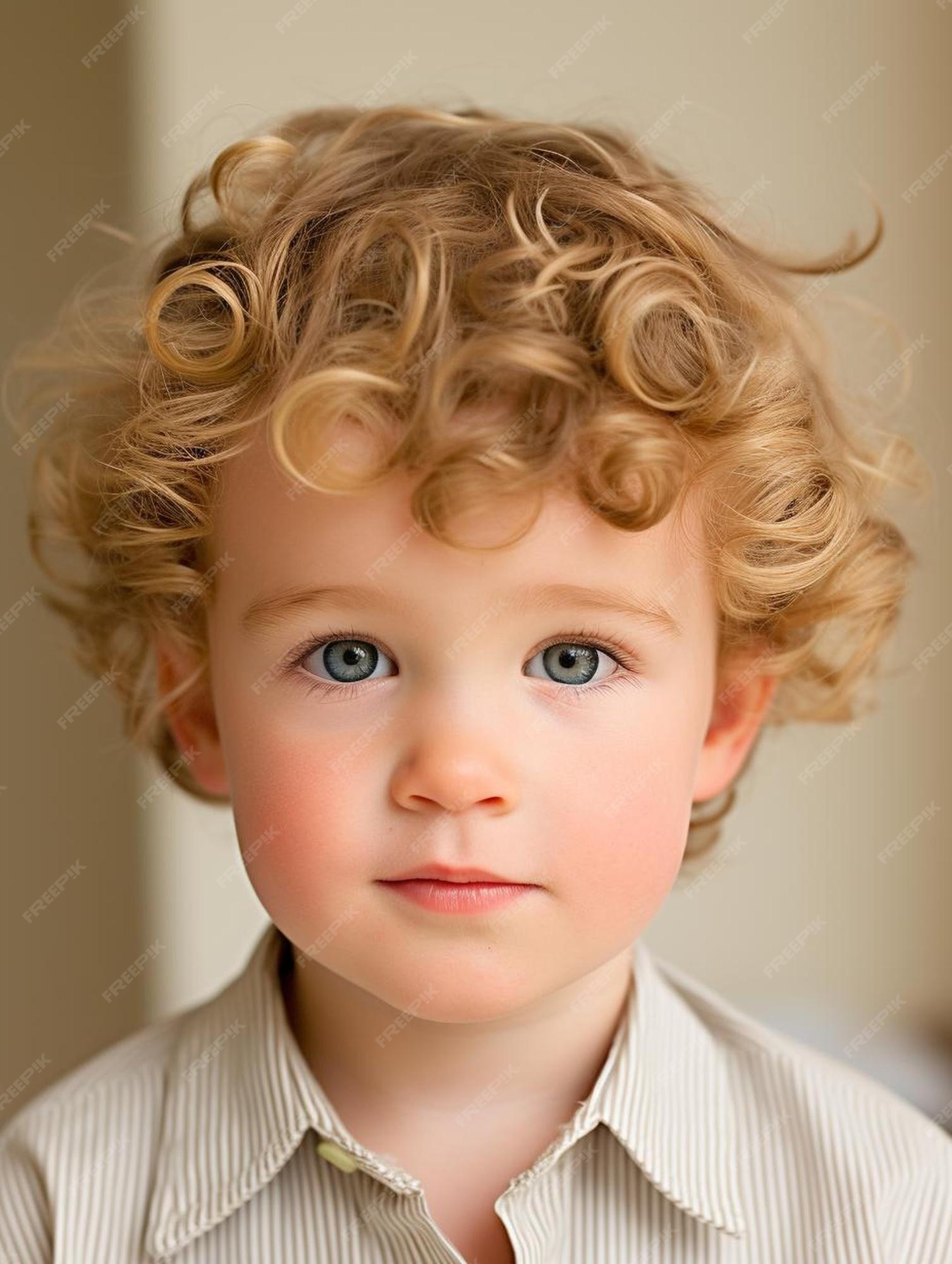 Foto de retrato de cabelo cacheado masculino infantil espanhol