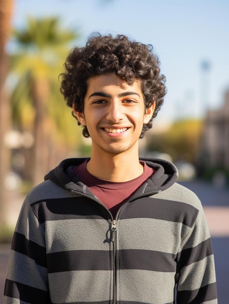 Foto de retrato de cabelo encaracolado masculino adolescente libanês