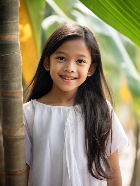 Foto foto de retrato de cabelo liso feminino de criança tailandesa sorrindo