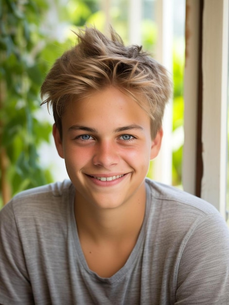 Foto de retrato de cabelo liso masculino adolescente da Nova Zelândia