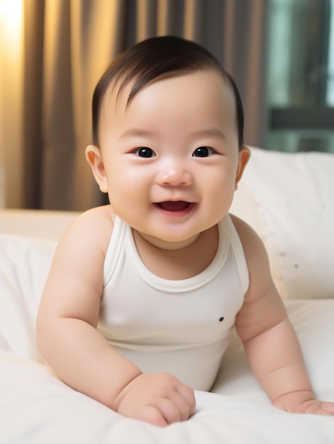 Foto de retrato de cabelo liso masculino infantil chinês sorrindo