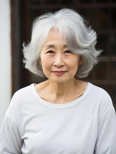 Foto de retrato de cabelo ondulado feminino adulto sênior de Singapura