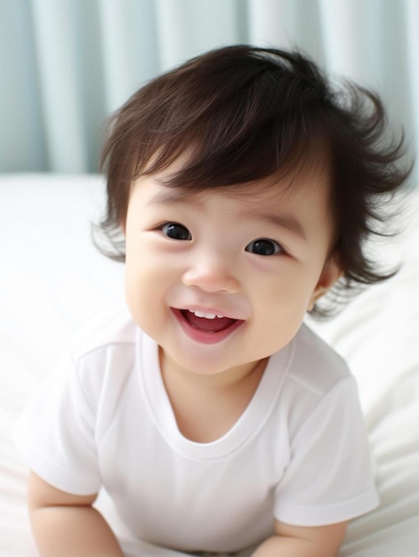 Foto de retrato de cabelo ondulado feminino infantil chinês sorrindo