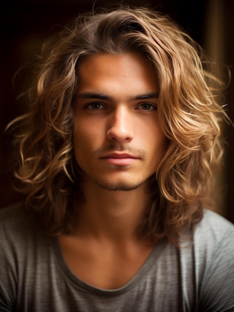 Foto de retrato de cabelo ondulado masculino adolescente libanês sorrindo