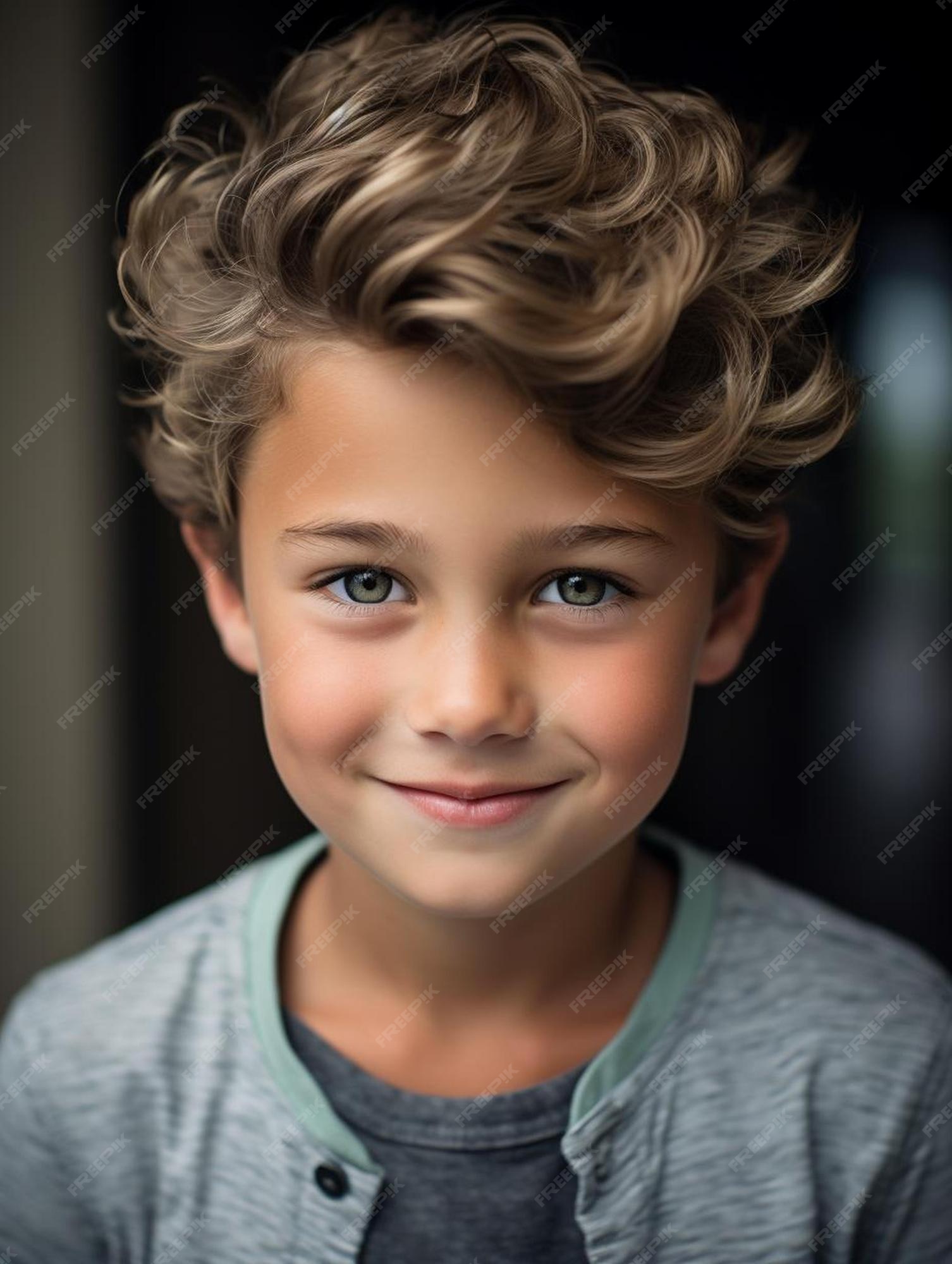 Foto de retrato de cabelo cacheado masculino infantil suíço