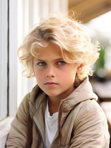 Foto de retrato de cabelo cacheado masculino infantil suíço