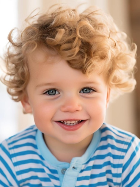 Foto de retrato de criança alemã com cabelos cacheados masculinos sorrindo