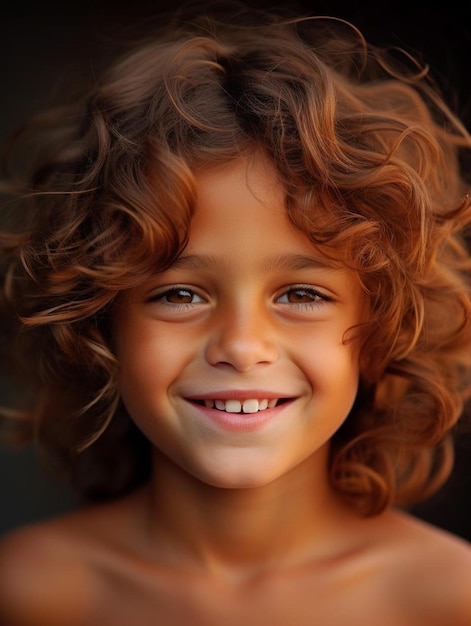 Foto de retrato de criança argentina com cabelo ondulado masculino sorrindo