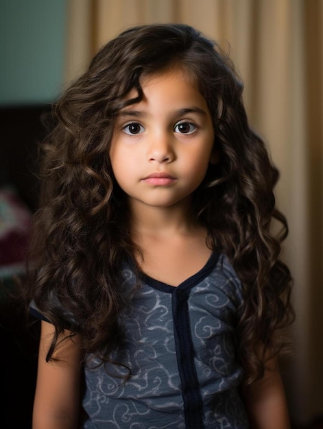 Foto de retrato de criança argentina com cabelos ondulados femininos