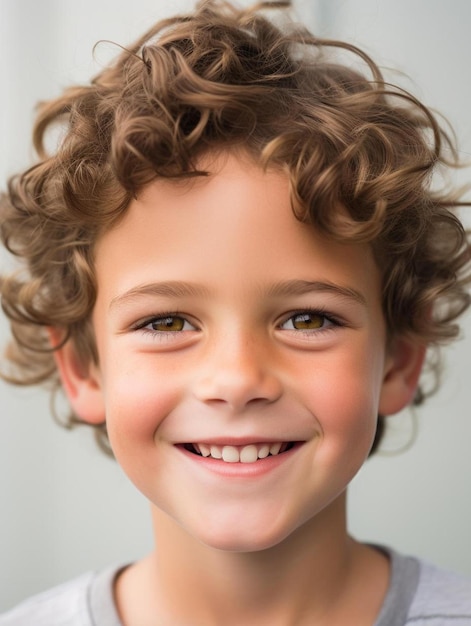 Foto de retrato de criança argentina, homem, cabelos cacheados, sorrindo
