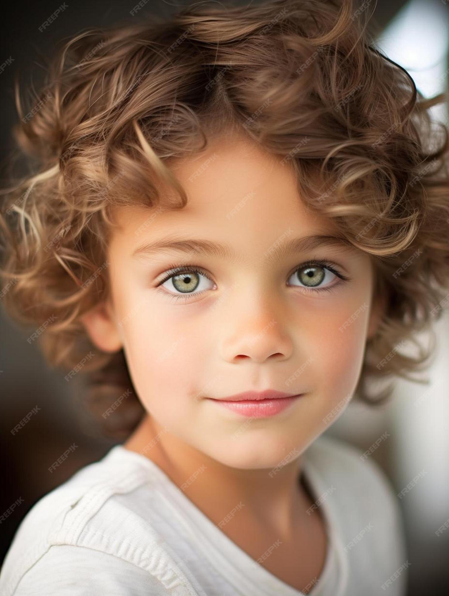 Foto de retrato de cabelo cacheado masculino infantil espanhol