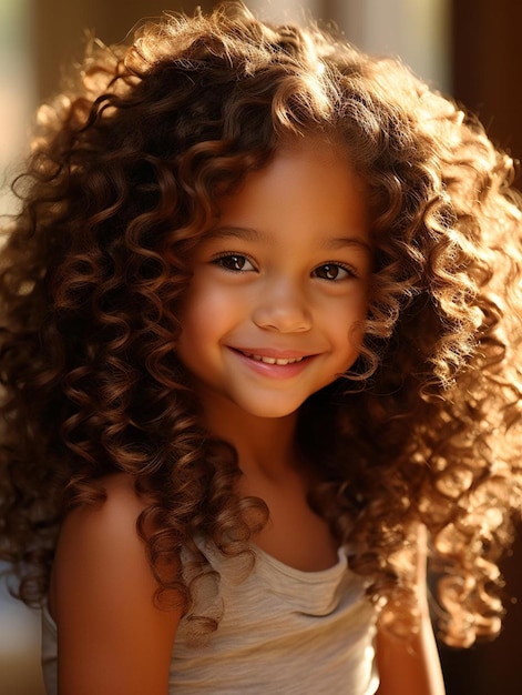 Foto de retrato de criança feminina com cabelos cacheados