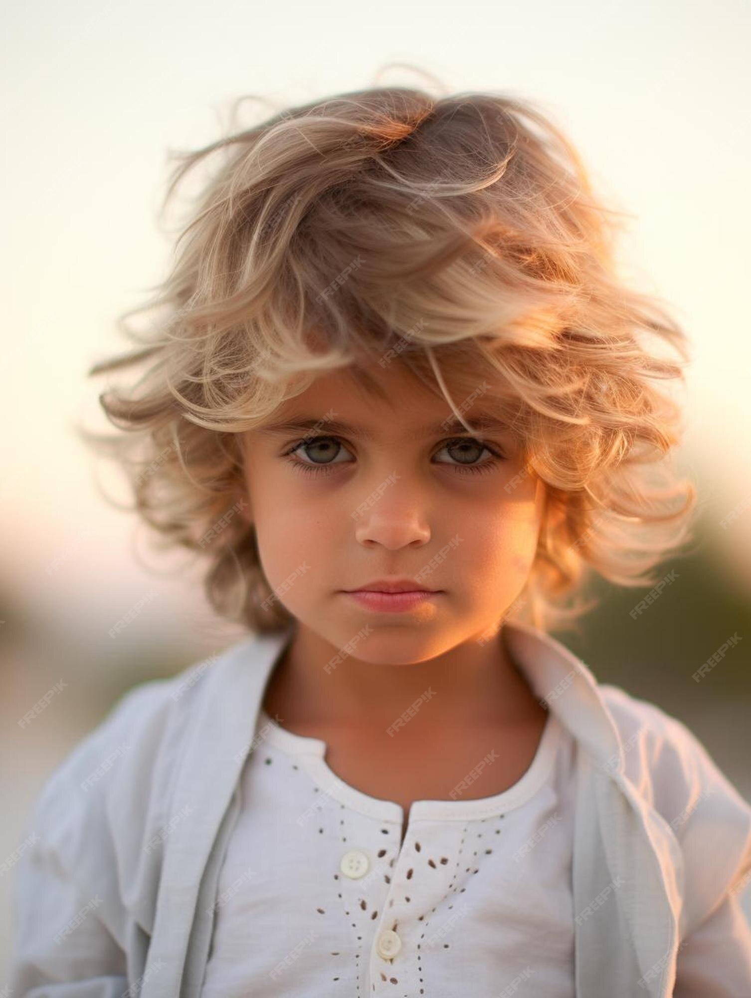 Foto de retrato de cabelo cacheado masculino infantil francês