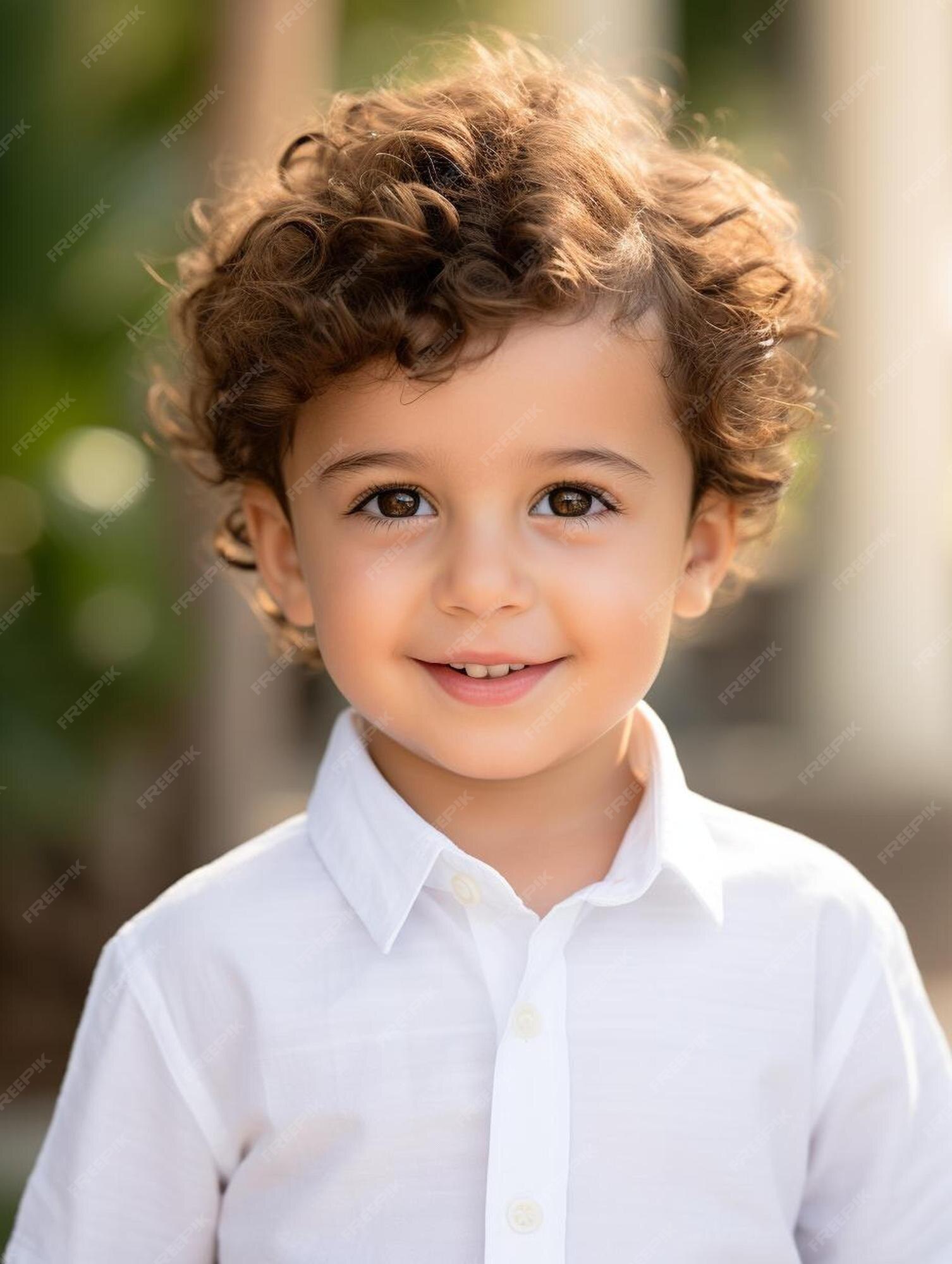 Foto de retrato de cabelo cacheado masculino infantil libanês
