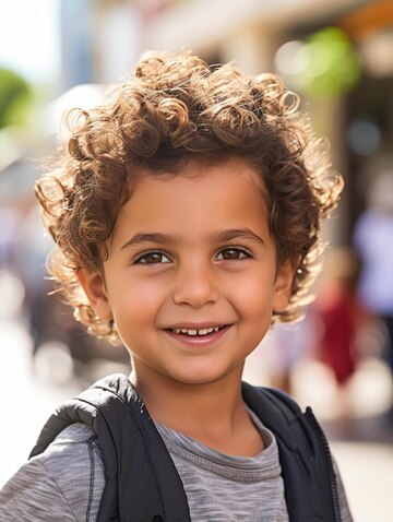 Foto de retrato de cabelo cacheado masculino infantil libanês