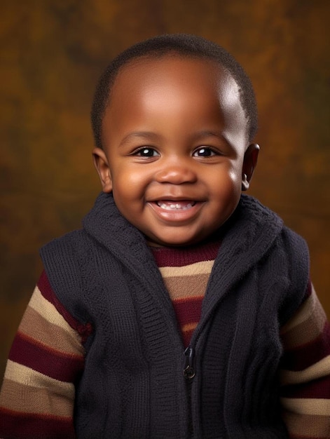 Foto de retrato de criança queniana com cabelos lisos masculinos sorrindo
