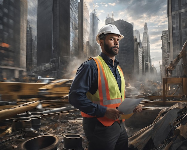 Foto de retrato de engenheiro com equipamento de proteção para a cabeça