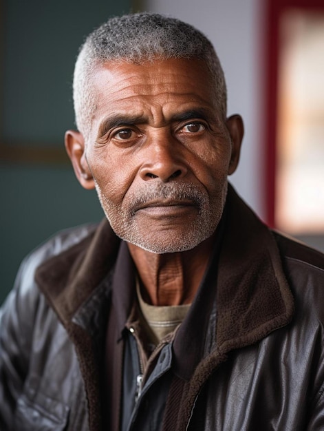 Foto de retrato de homem adulto sênior sul-africano encaracolado