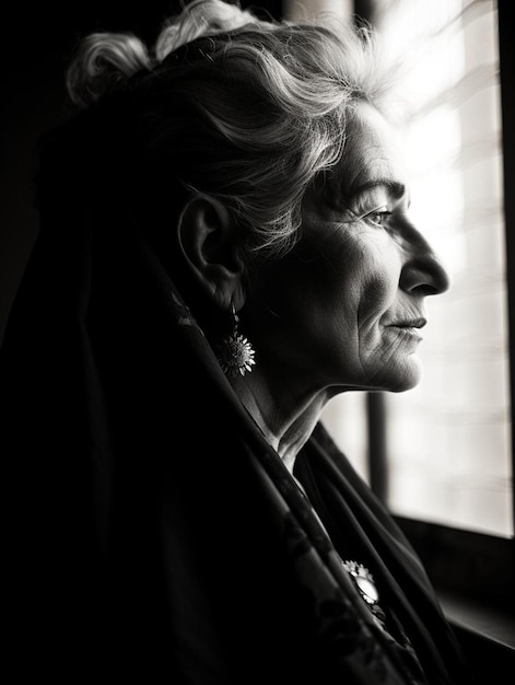 Foto de retrato de mulher adulta argentina de meia idade encaracolada