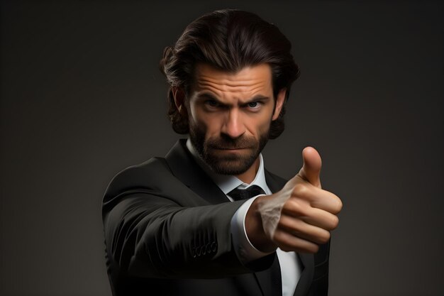 foto de retrato de um homem confiante posando com os polegares para cima ok sinal em uma imagem de maquete