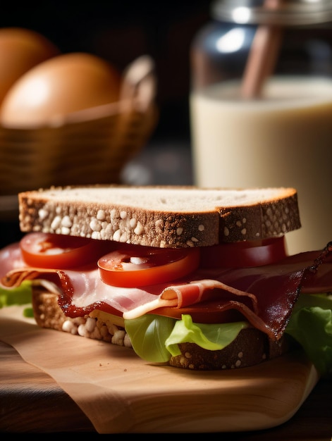 Foto de saboroso sanduíche extra de bacon na mesa