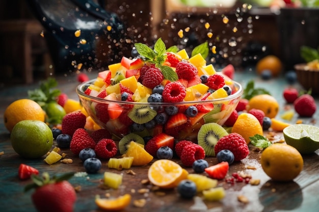 Foto foto de salada de frutas derramada no chão era uma bagunça de cores vibrantes e texturas