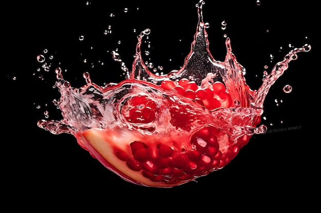 Foto de suco de romã espalhado em pomegranate MidAir