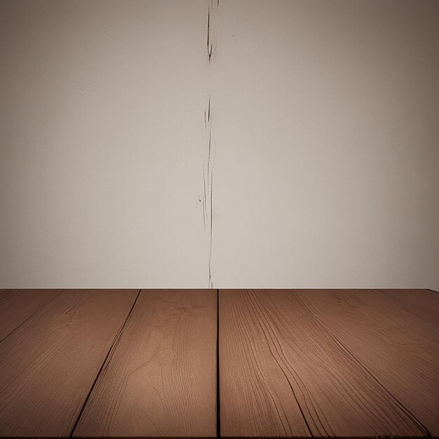 Foto foto de tábua de madeira em cima de mesa vazia sobre fundo desfocado gerado por ia