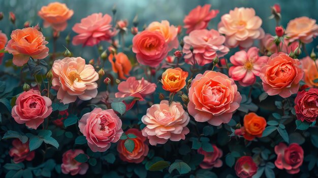 Foto foto de textura sem costura de close-up de rosas multicoloridas em um prado