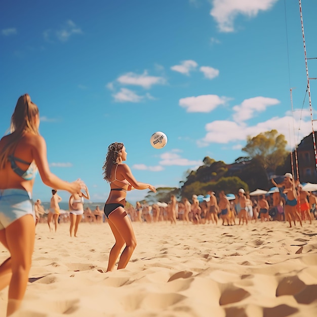 Foto de Torneio de Voleibol de Praia em uma Praia de Areia Bright Beachwea Concept Ideas Festive