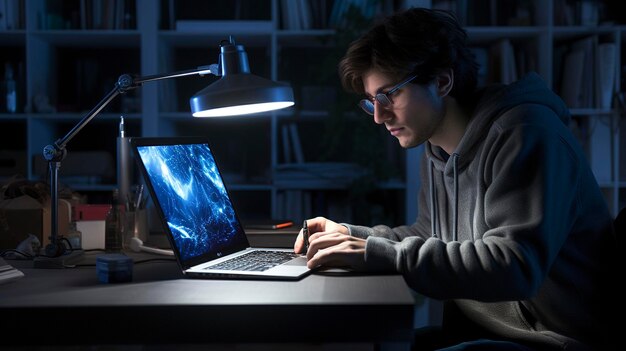 Foto de um aluno assistindo a vídeos educativos em um computador