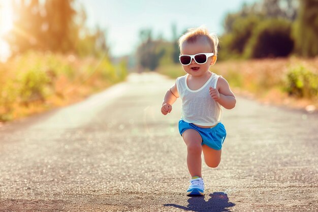 Foto foto de um atleta bebê correndo uma maratona