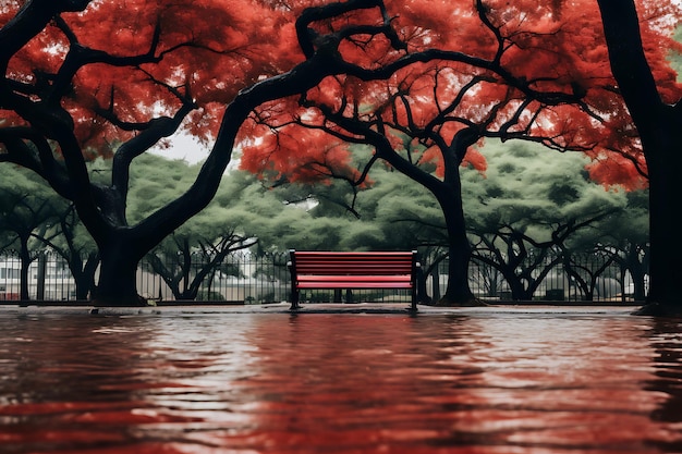 Foto foto de um banco de parque inundado