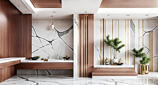 Foto de um banheiro de luxo com piso e paredes elegantes de mármore
