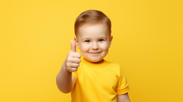 Foto de um bebê fofo e feliz com um polegar para cima