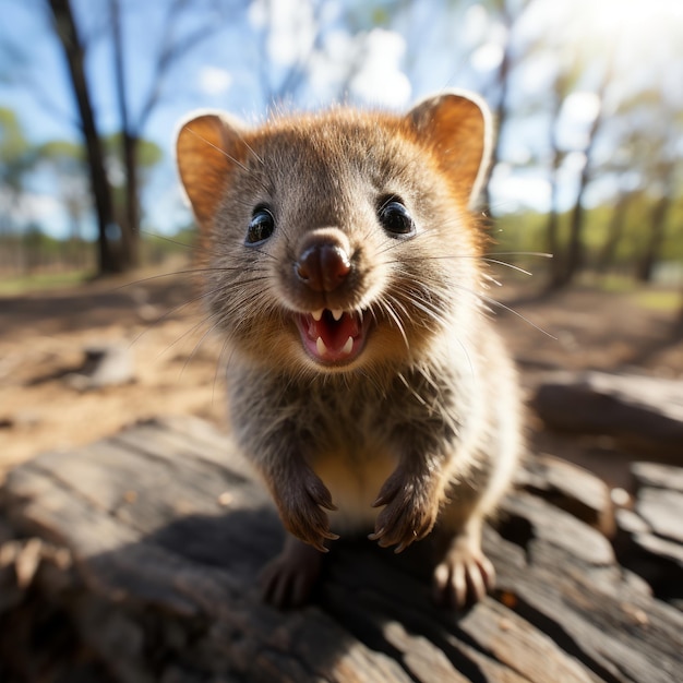 Foto foto de um bebê quokka com um sorriso perpétuo ia generativa