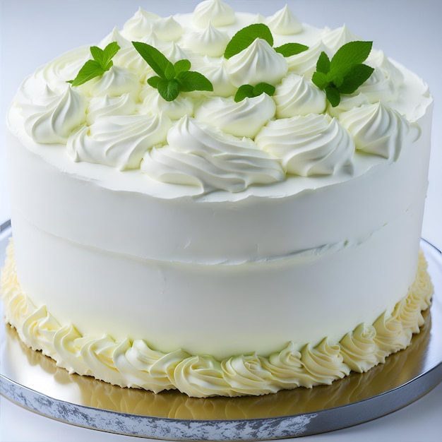 Foto de um bolo branco com um laço de fita em cima