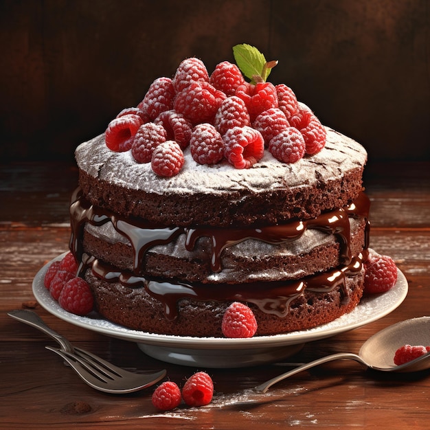 Foto de um bolo de chocolate com chocolate e nozes por cima