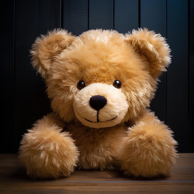 Foto de um bonito urso de pelúcia com cabeça grande e rosto simples