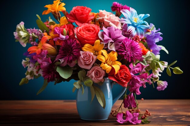 Foto de um buquê vibrante e colorido de flores frescas IA geradora