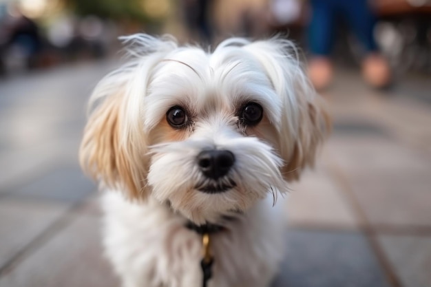 Foto de um cachorrinho fofo olhando para a câmera criada com IA generativa