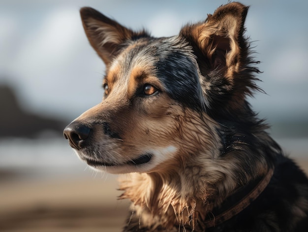 Foto de um cachorro na praia generative ai