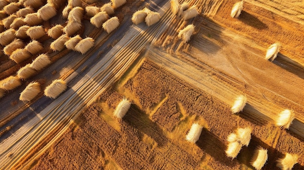 Foto de um campo de trigo sendo colhido com equipamentos pesados