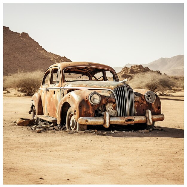 Foto de um carro velho abandonado do Solitaire na Namíbia
